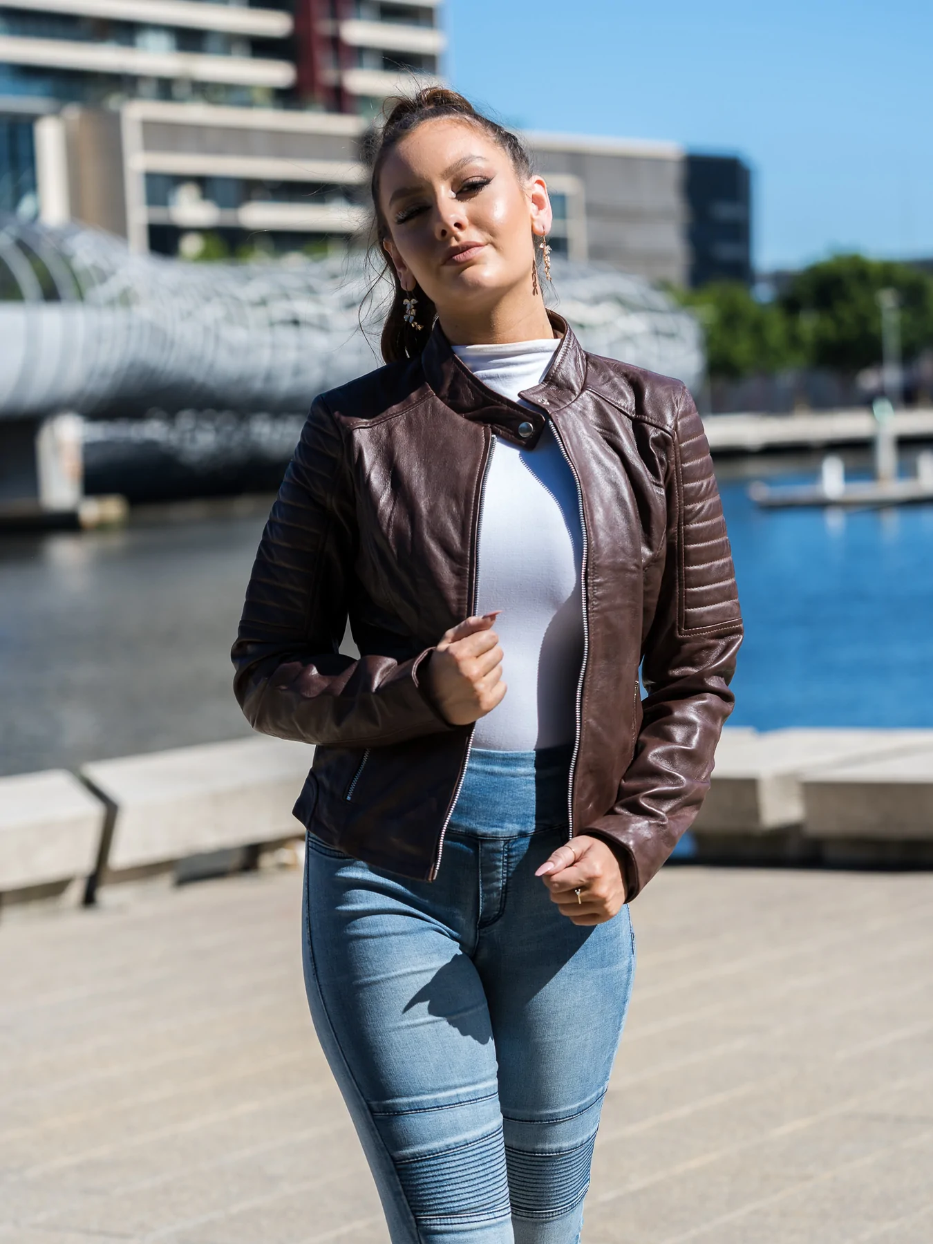 Chocolate Brown Quilted Leather Jacket Womens